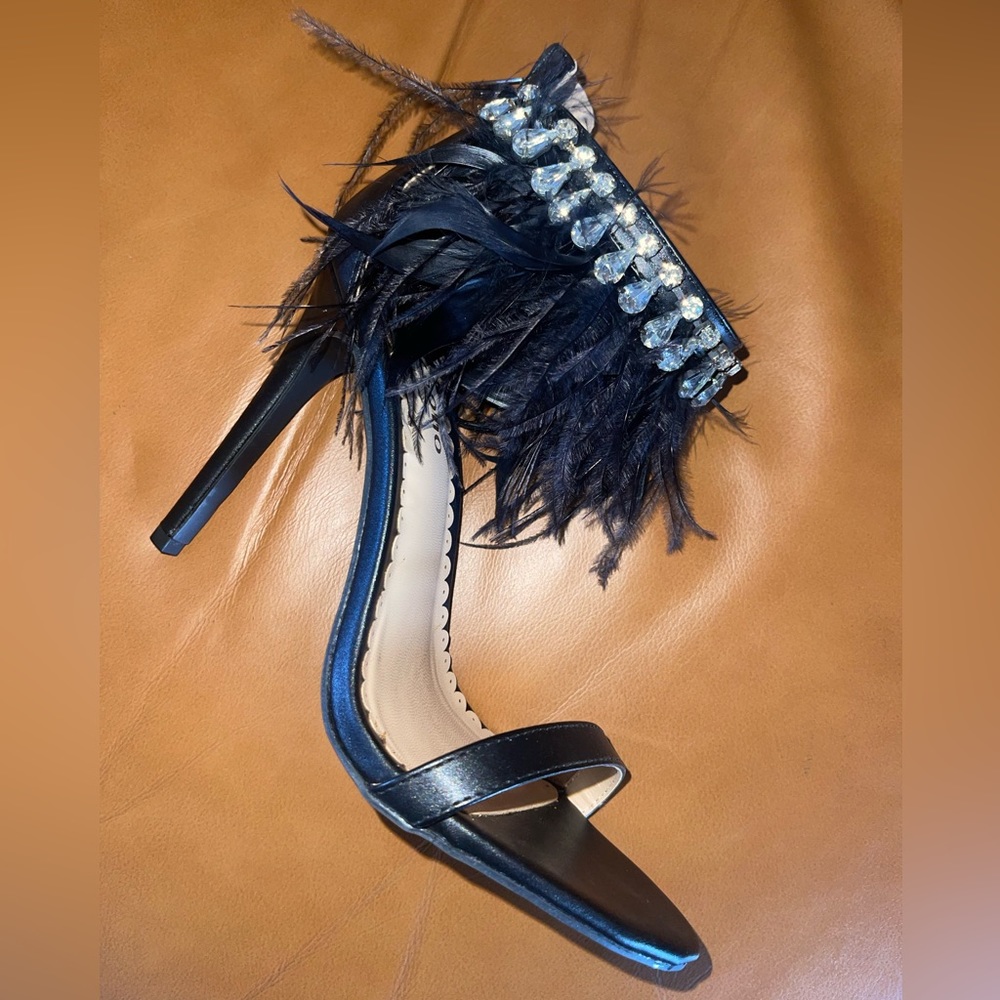 Zigi Soho Ladies Rhinestone and Genuine Feathers Statement Heels